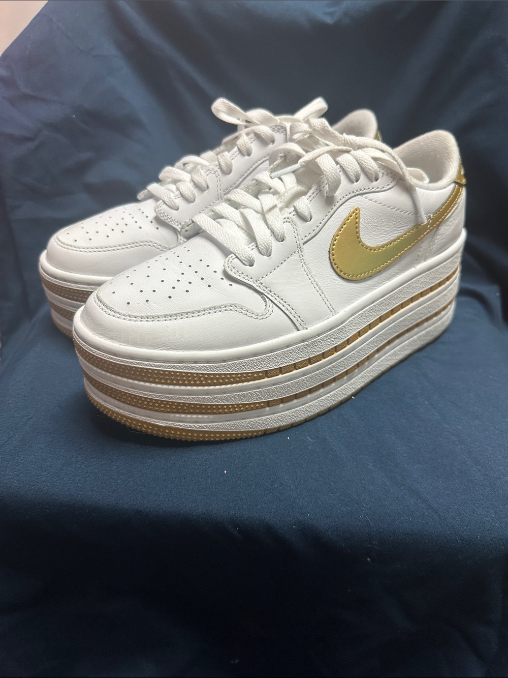 Nike Air Jordan 1 Triple Stack Platform Sneakers with Gold Swoosh